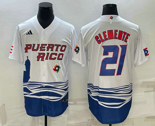 Men%27s Puerto Rico Baseball #21 Roberto Clemente 2023 White World Baseball Classic Stitched Jersey->2023 world baseball classic->MLB Jersey